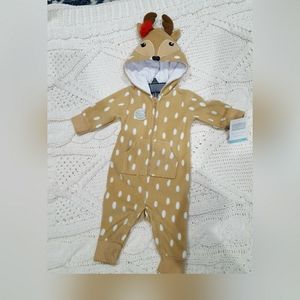 Hooded fleece reindeer jumpsuit